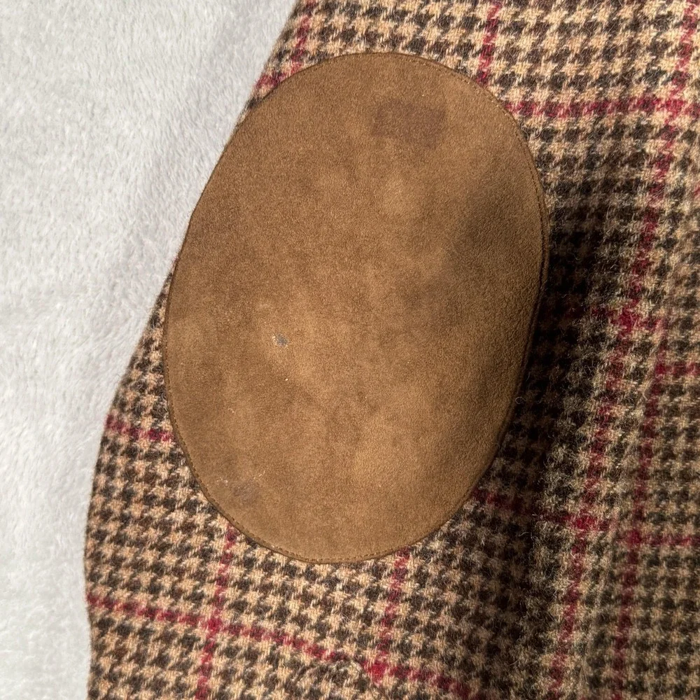 Ralph‎ Lauren Shirt Mens 2XL Brown Wool Check Suede Elbow Overshirt Houndstooth